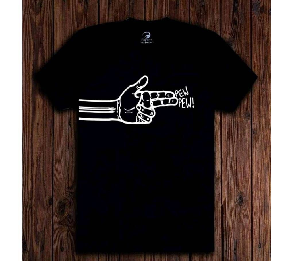 Men's Round Neck T-Shirt Pew Pew Black