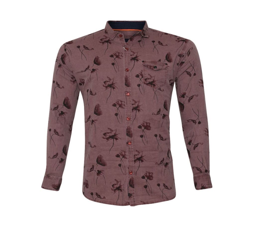 Cotton Printed long sleeve Shirt for Men - Purple