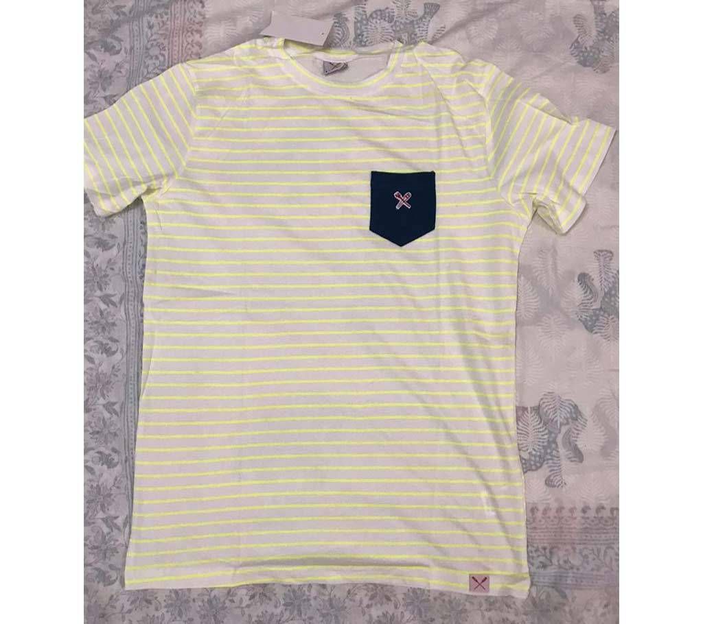 Light Yellow Stripe Cotton T-Shirt For Men