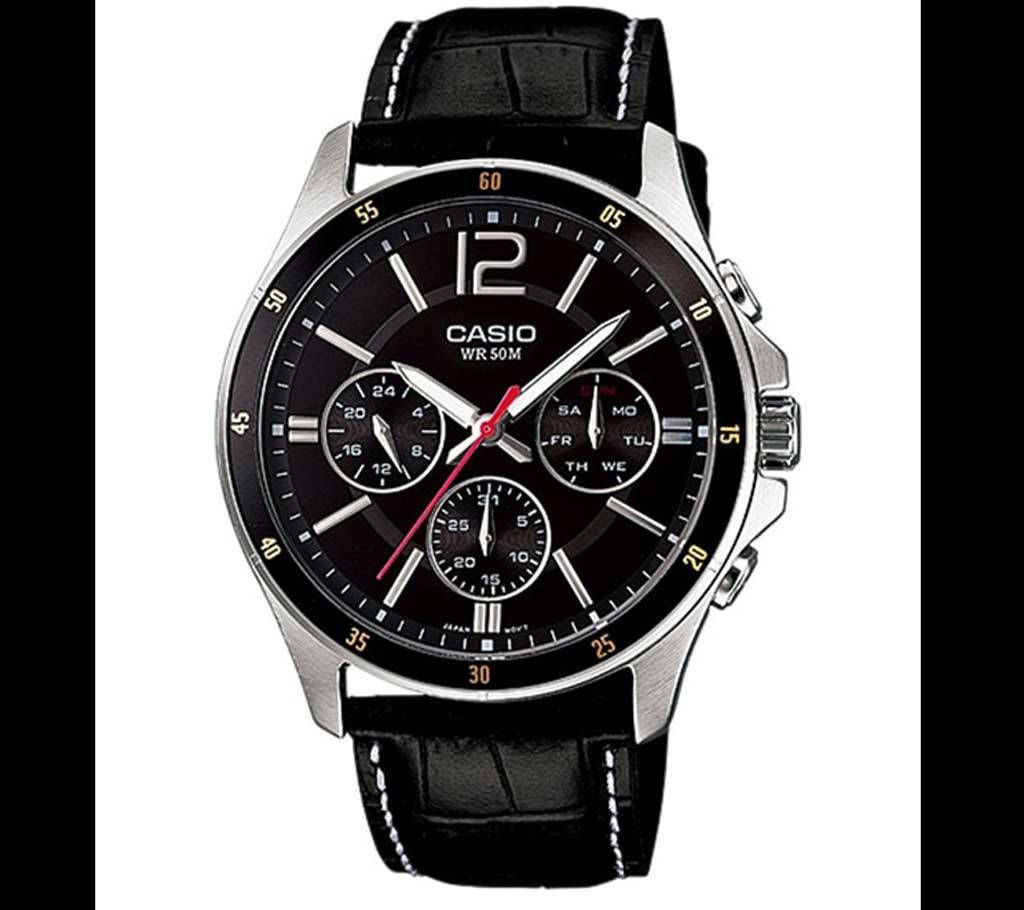 Casio PU Leather Chronograph Wrist Watch For Men