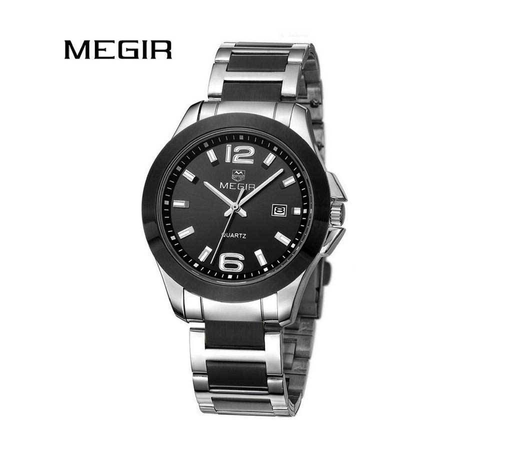 MEGIR Original Stainless Steel Business Quartz Calendar Watches Black & Silver