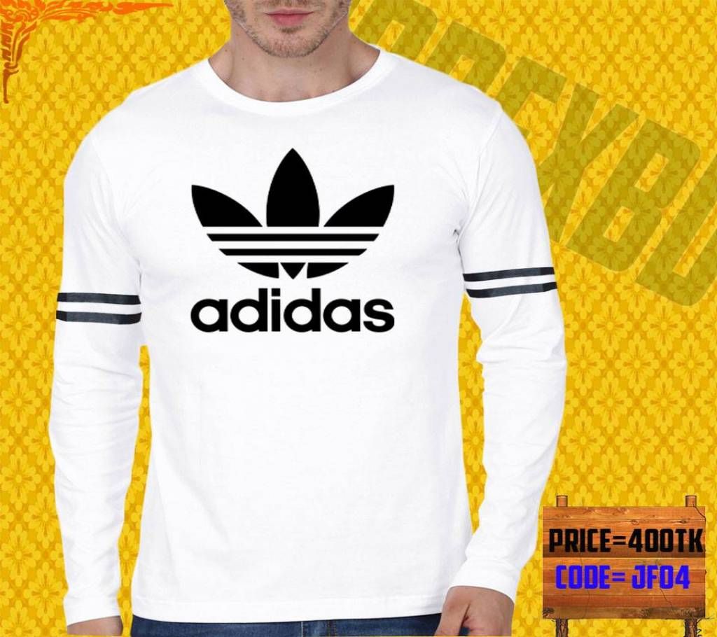 Black and White Cotton Long Sleeve T-Shirt for Men