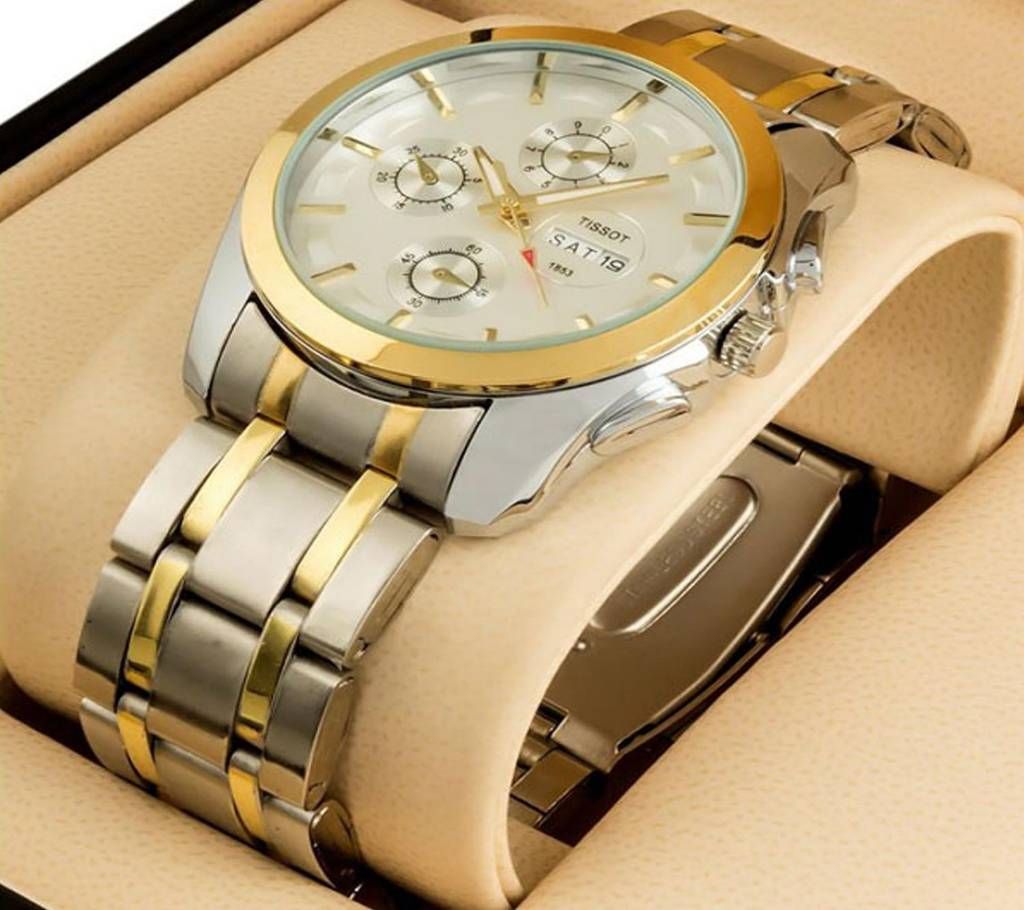 STAAINLESS STEAL CHRONOGRAPH WATCH FOR MENS-SILVER AND GOLD