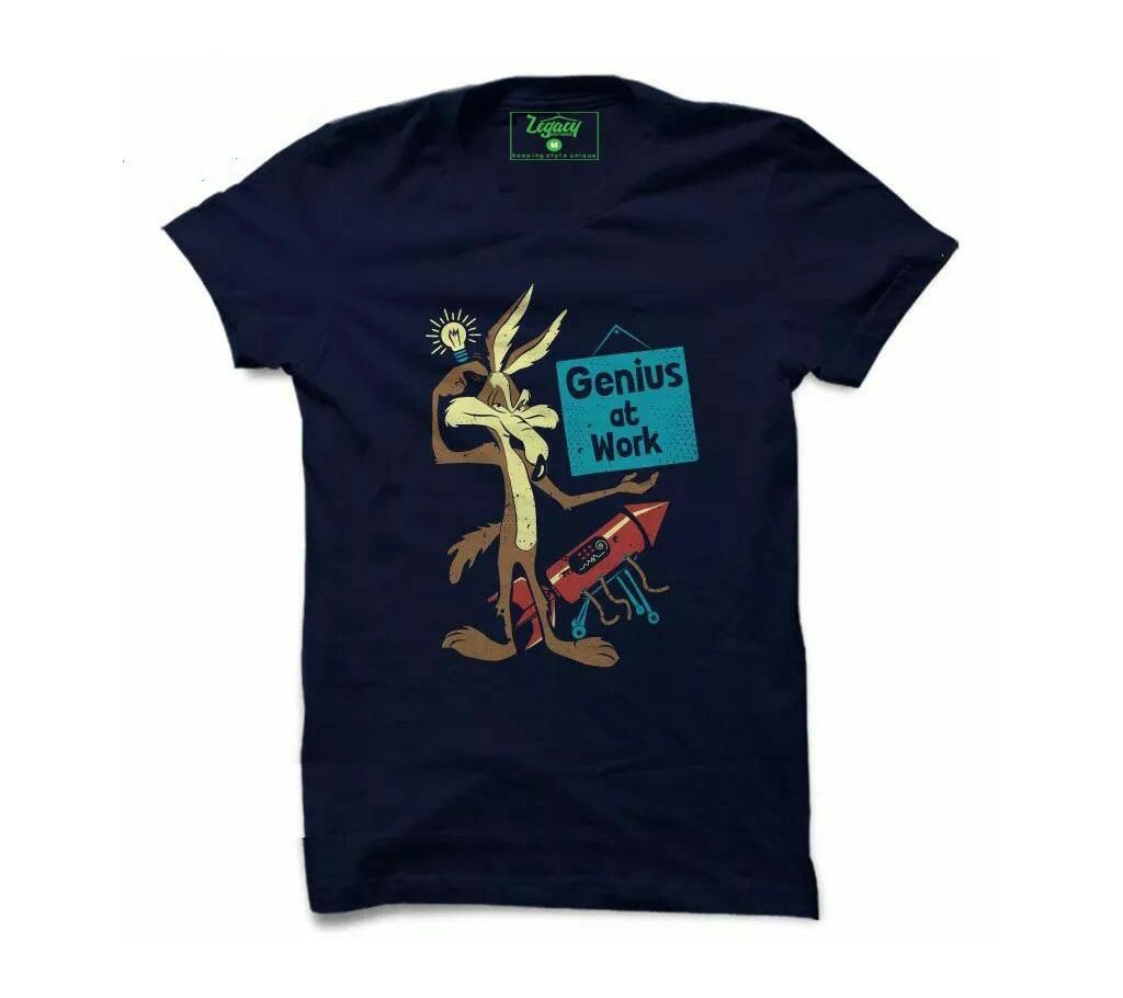 Summer T-shirt Navy Blue with Genius at Work Design