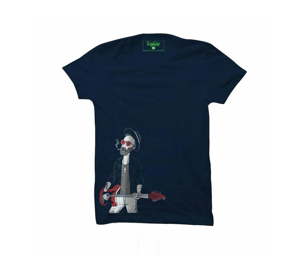 Summer T shirt Navy Blue with Man and Guitar Design 70