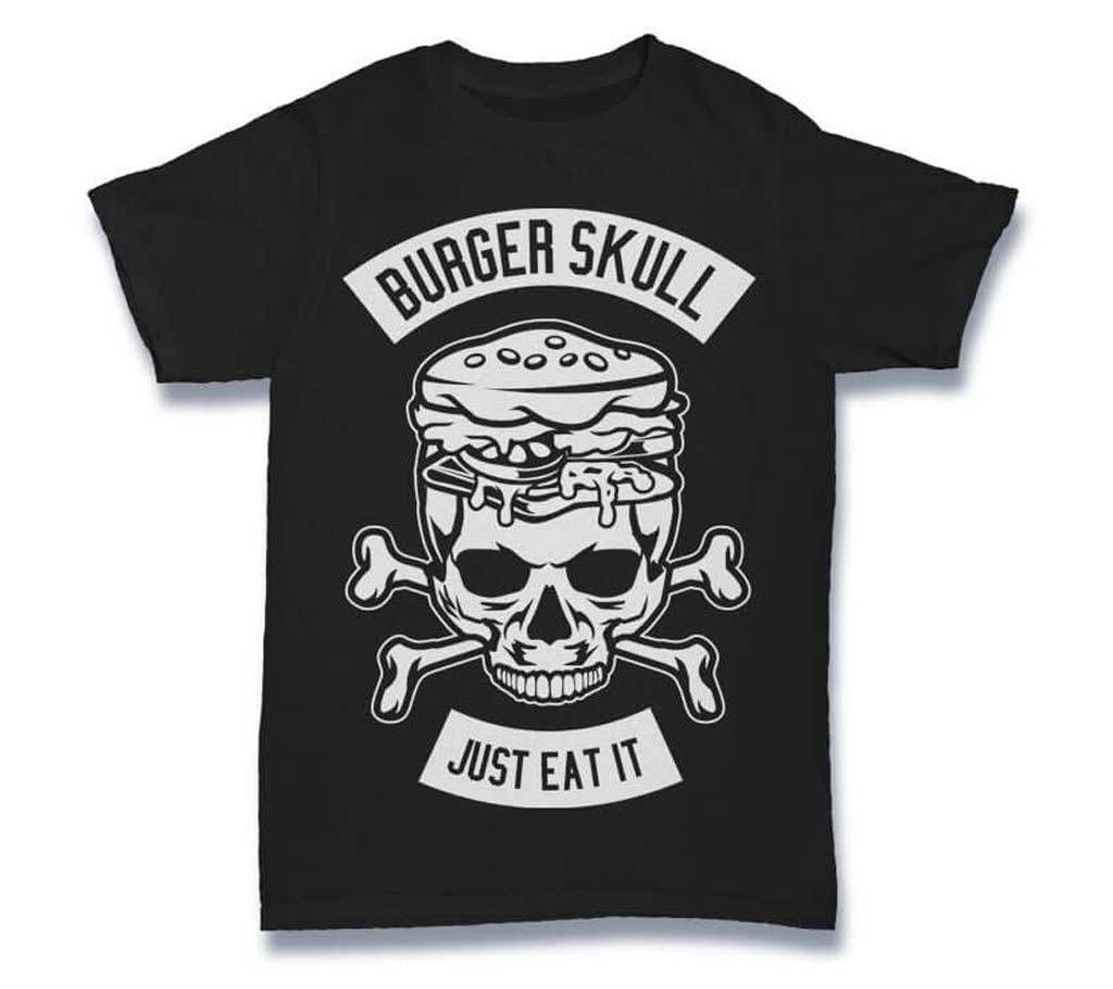 Mens Burger Skull Cotton Round Neck  t-shirt