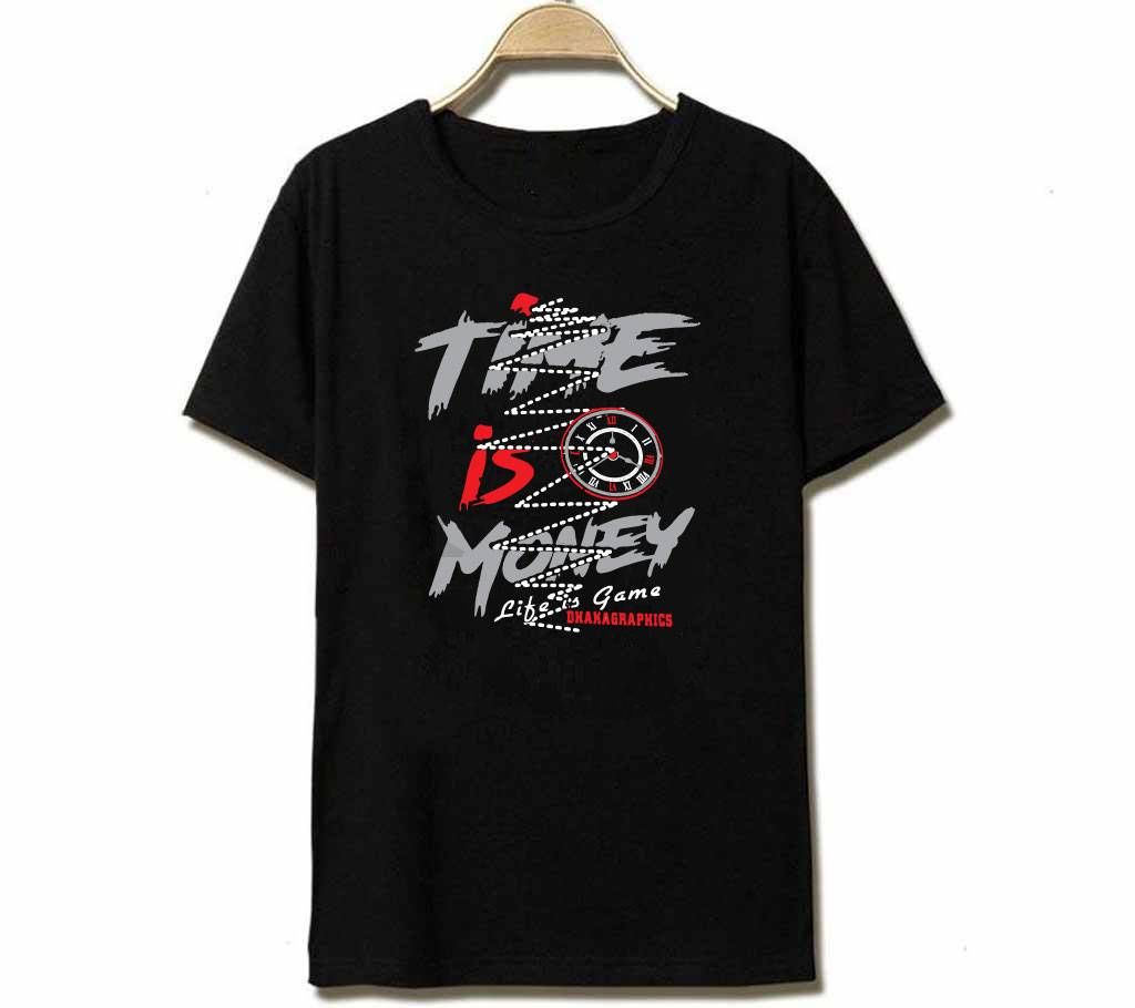 Time is Money Half Sleeve Cotton T-Shirt-Black