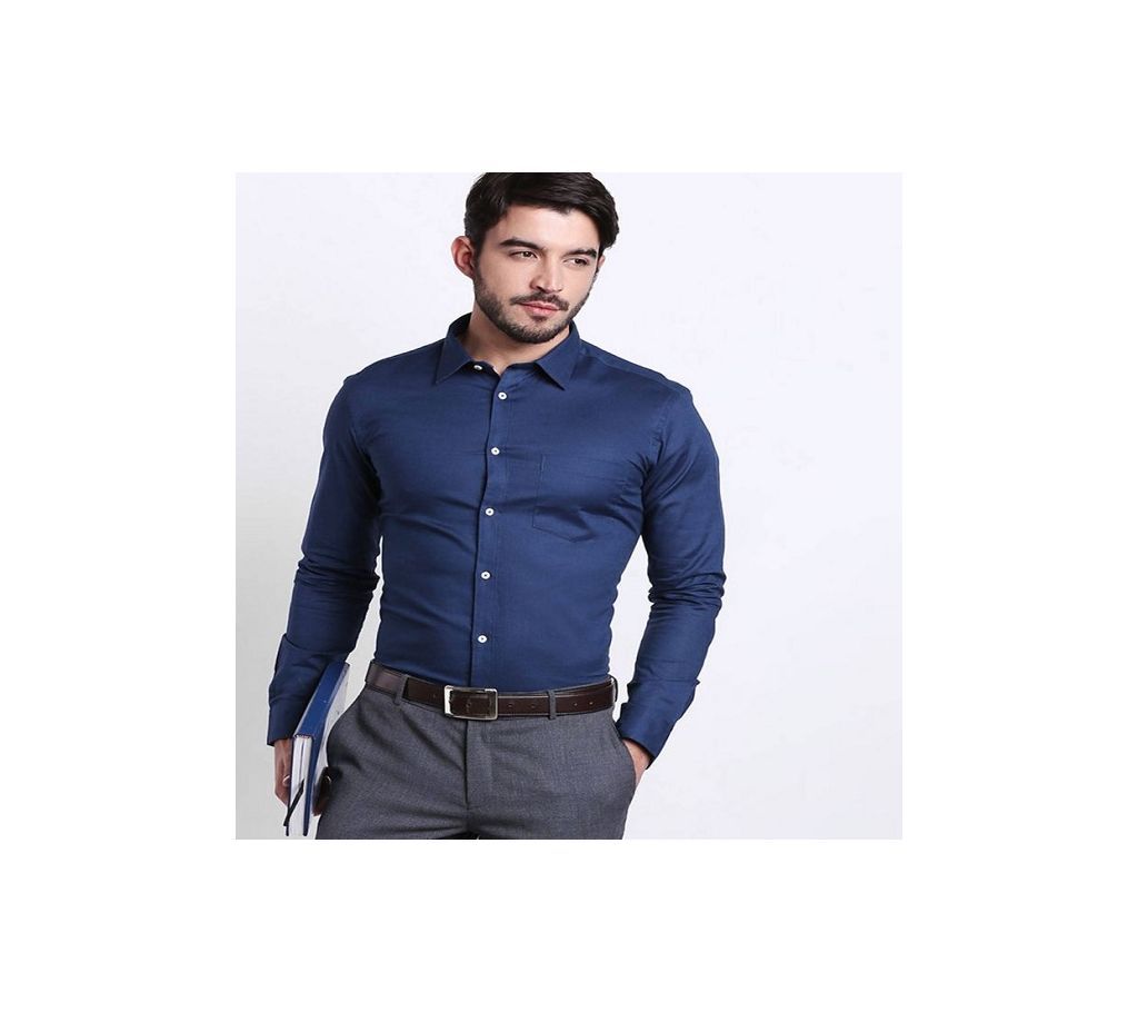 Navy Blue Cotton Full Sleeve Formal Shirt for Men