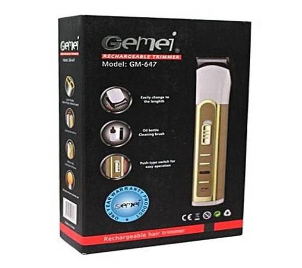 Gemei GM-647 Rechargeable Hair Trimmer - White and Khaki