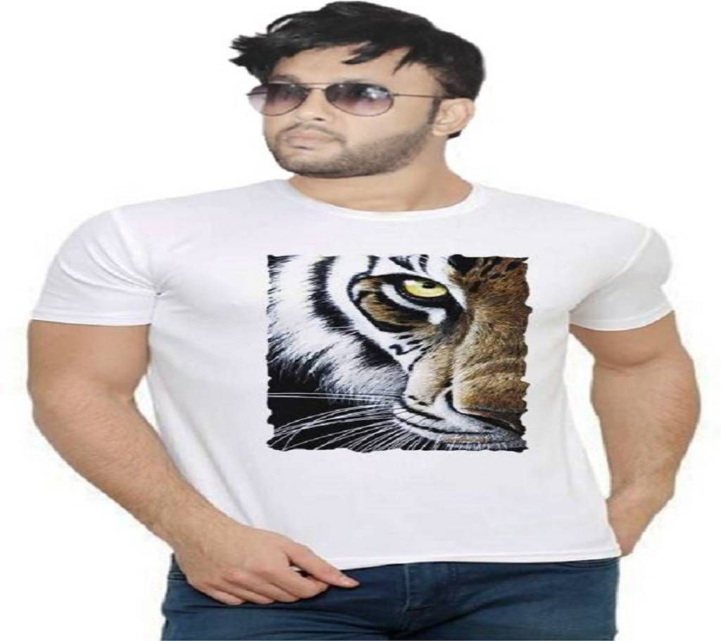 Mens Round Neck Animal Print Polyester T-Shirt