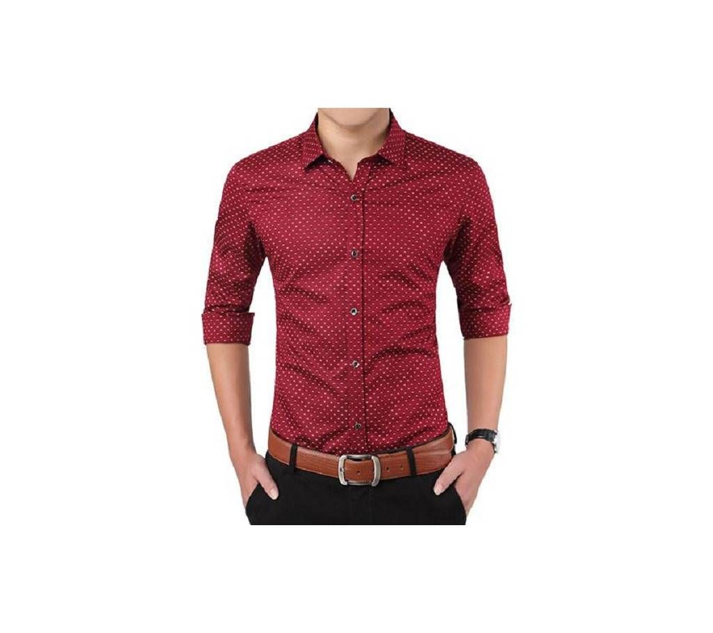 Light Maroon Full Sleeve Polka Dot Shirt for Men