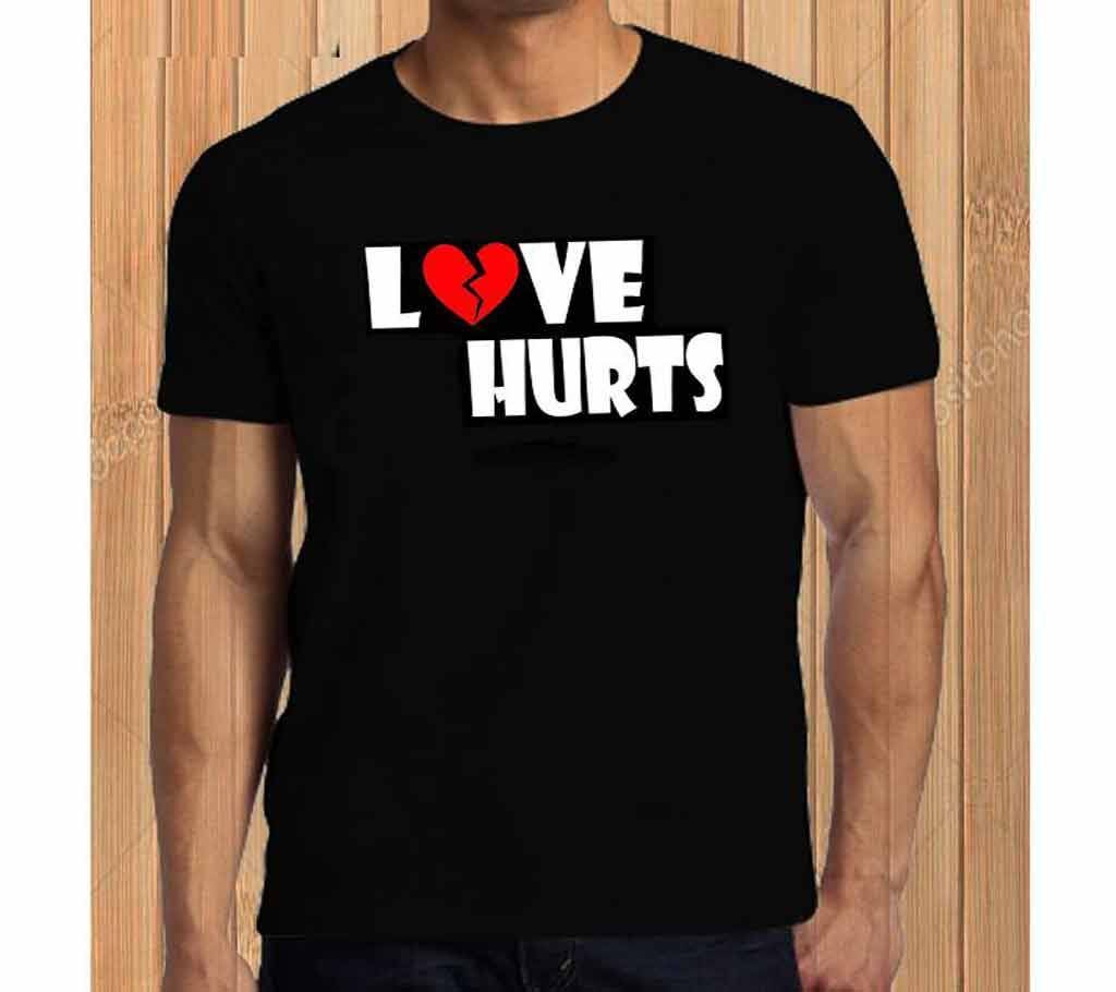 Love Hurts Printed Round Neck Cotton T Shirt 