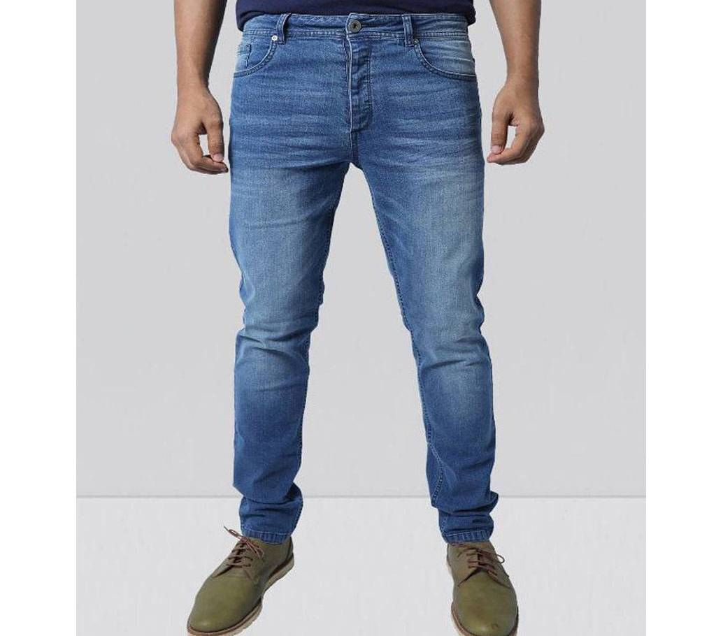 Mens Light Blue Slub Denim Slim Fit Long Pant 