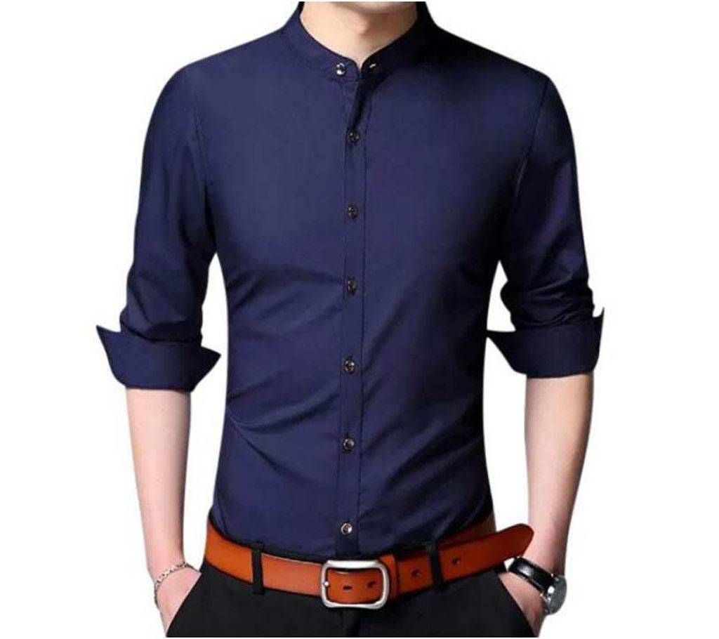 Navy Blue Panama Long Sleeve Casual Shirt for Men - 6