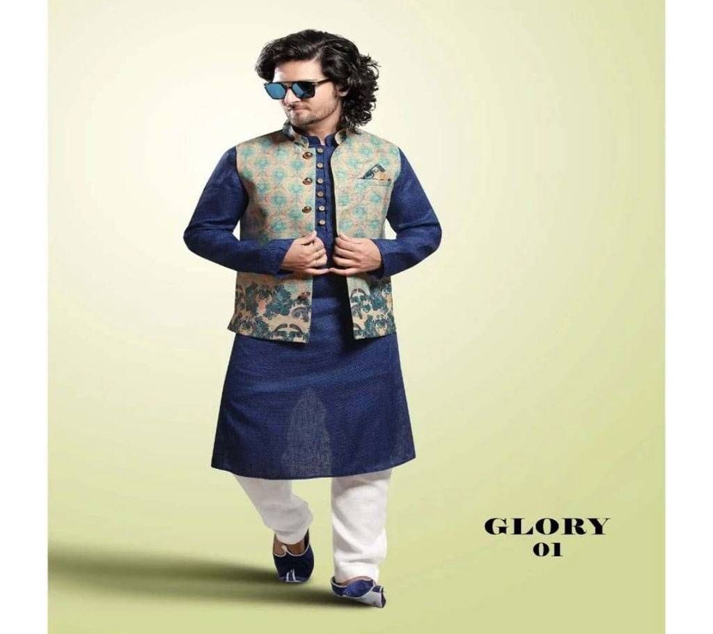 Light Beige with Multi Design Indian Koti for Men - Glory 01 - NDF