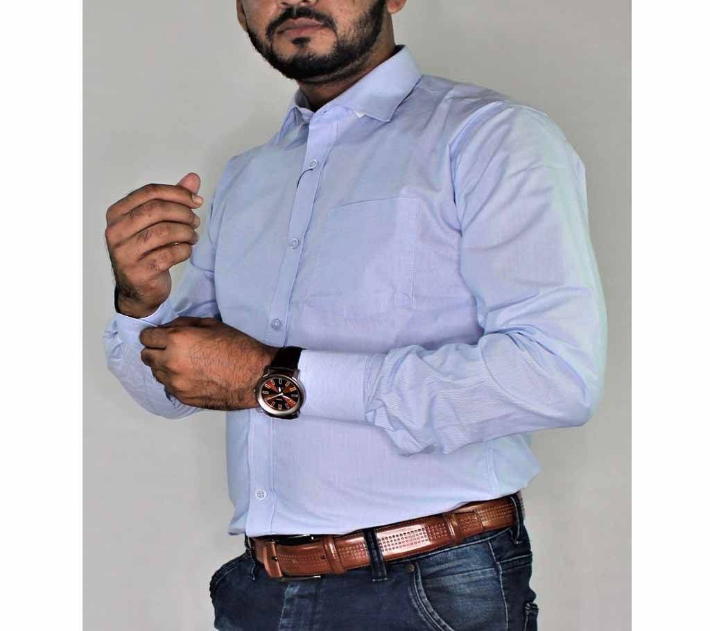 Mens Cotton Formal Shirt- Light Sky small Striped