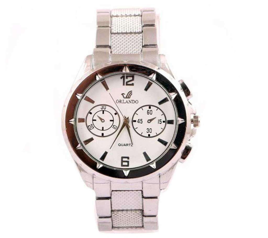 Silver Male Quartz Watch with Decorative Sub-dial