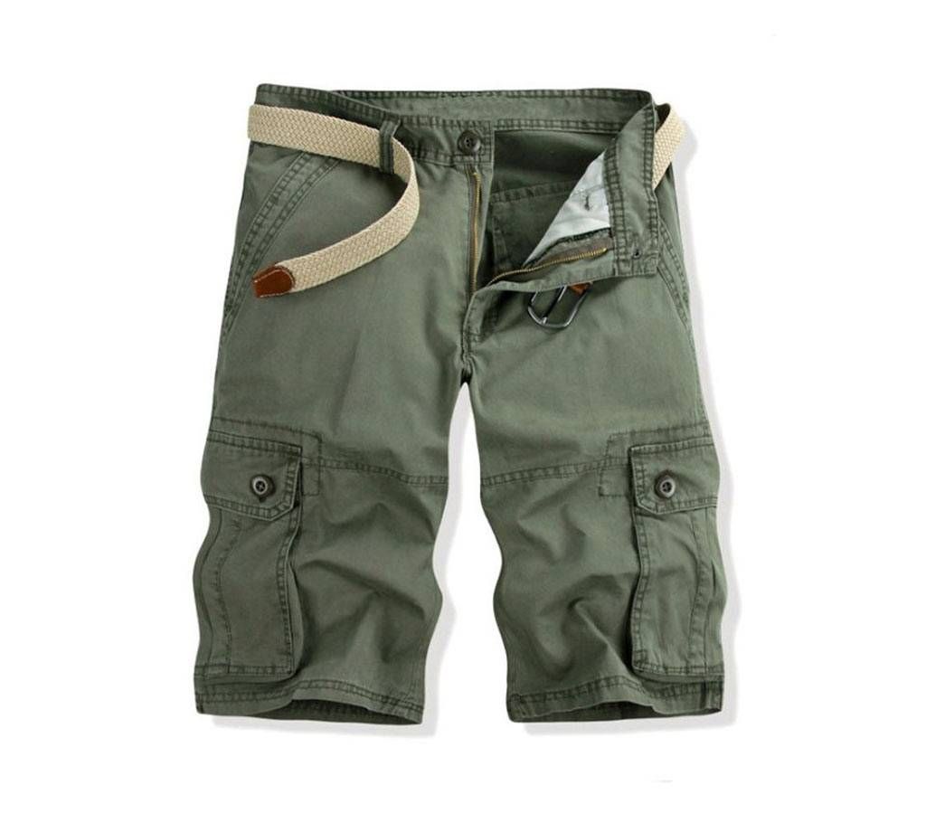 Olive Cotton Shorts For Men