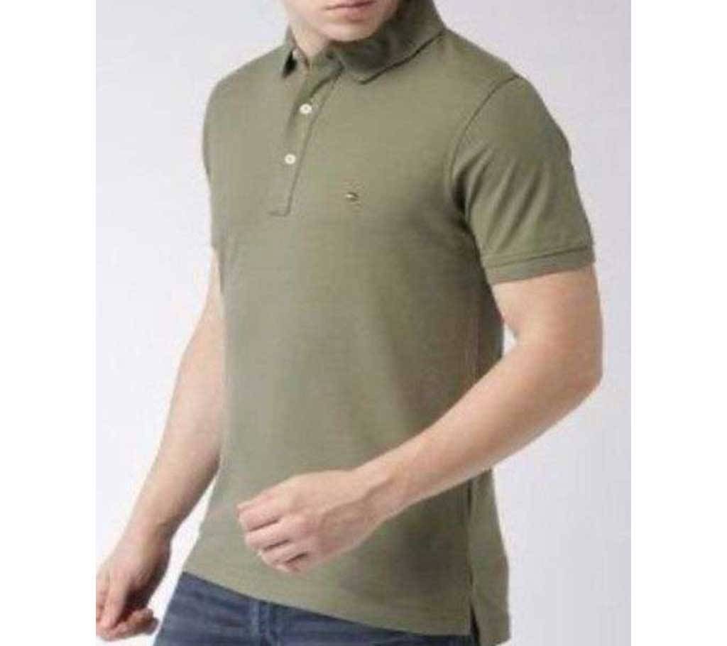 Olive half sleeve casual polo t-shirt for man