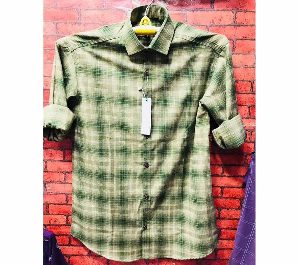 Full Sleeve Casual Cotton Shirt For Men - Green Check 