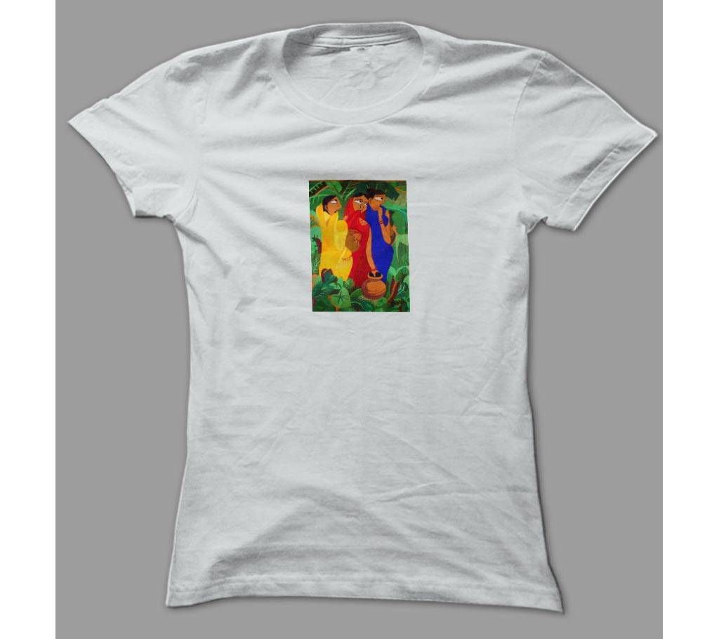 Village Woman White Polyester T-Shirt