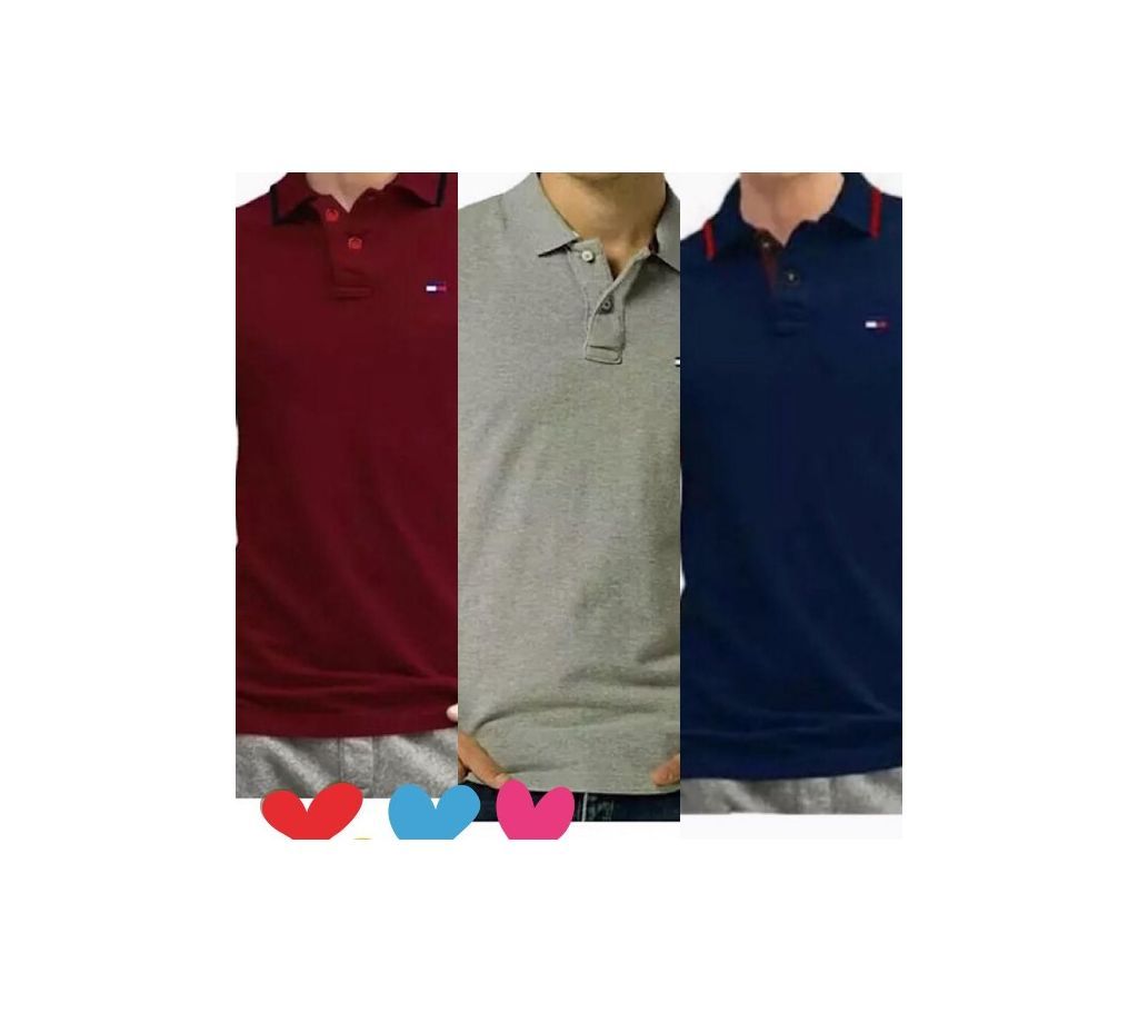 Combo pack of 3 Half Sleeve Classic fit Polo T-Shirt . maroon,ash, navy blue
