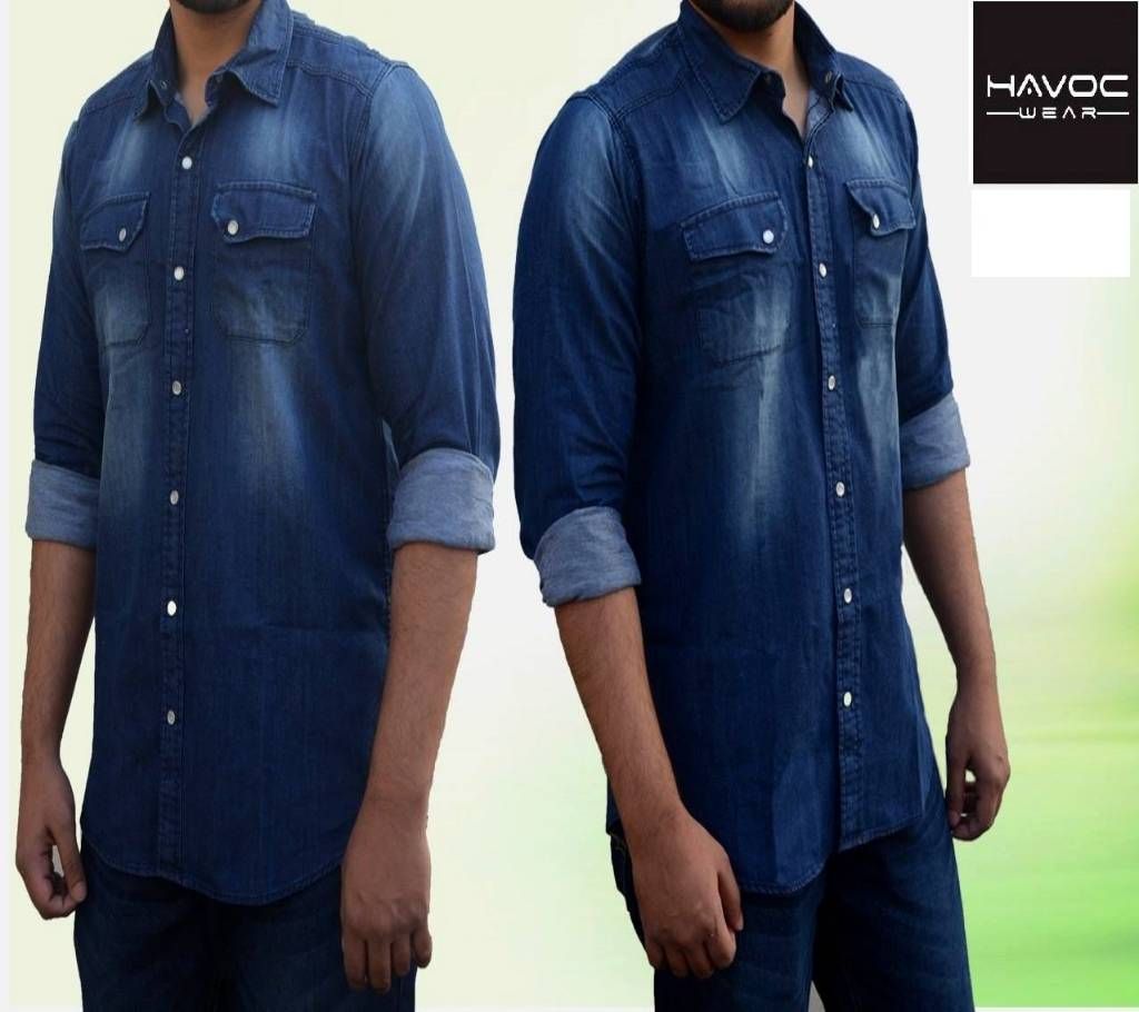 Denim Fabrics Full sleev   Faded Indigo Blue