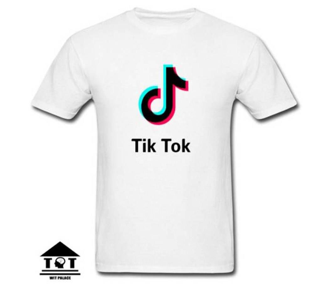 Tik Tok Menz Half Sleeve Cotton T-shirt White