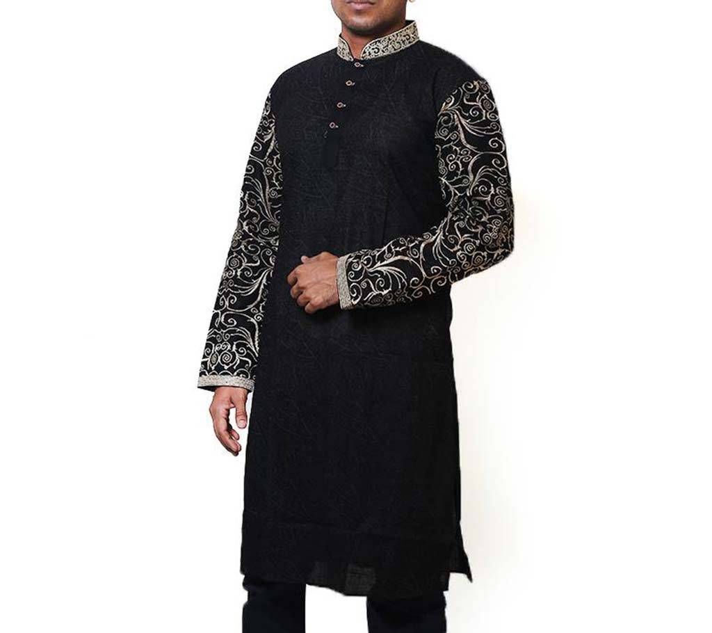 Cotton Semi Long Black Panjabi