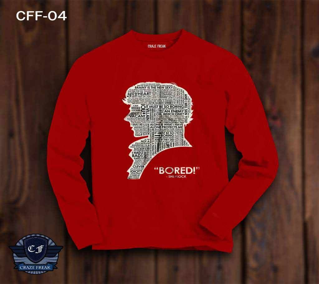 SHERLOCK FULL SLEEVE RED COTTON T-SHIRT