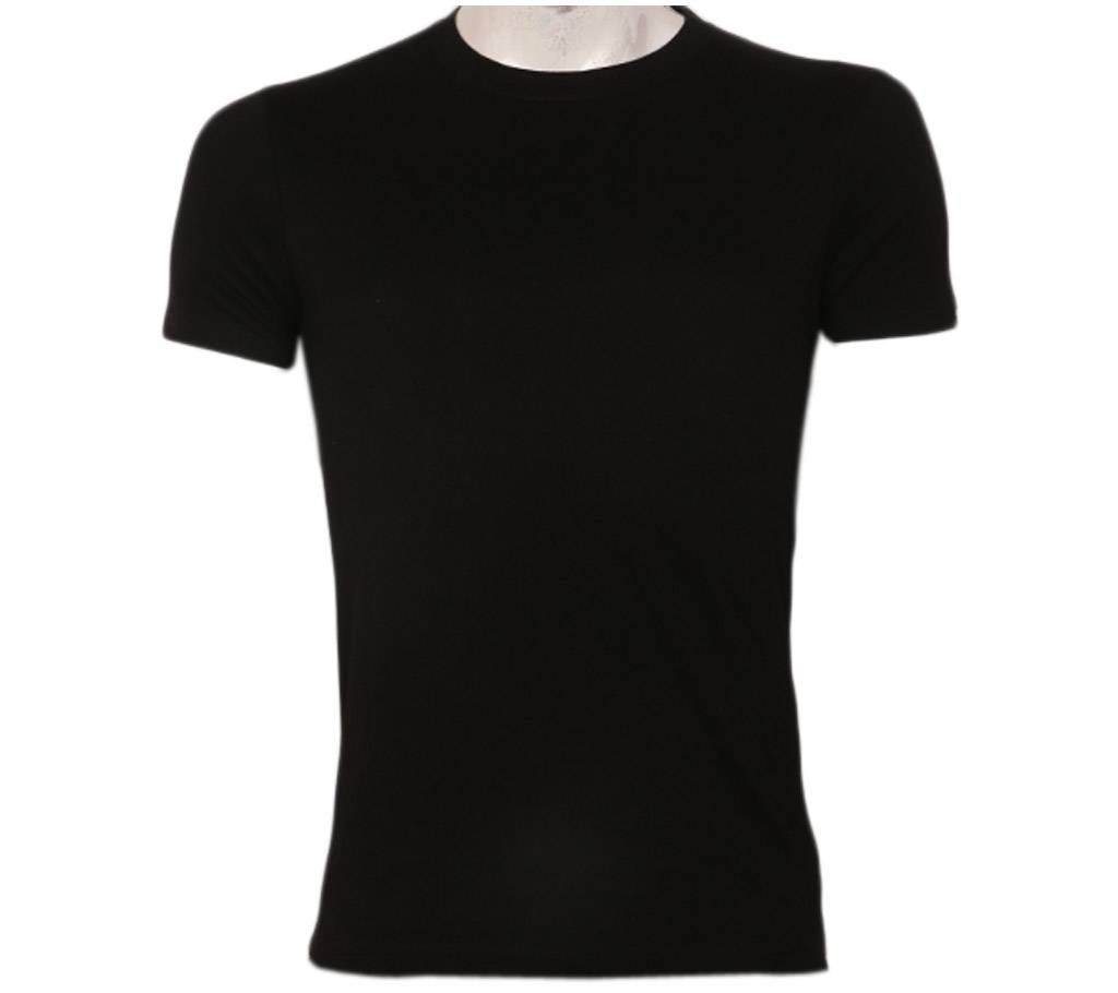 Black Cotton Round Neck T-Shirt