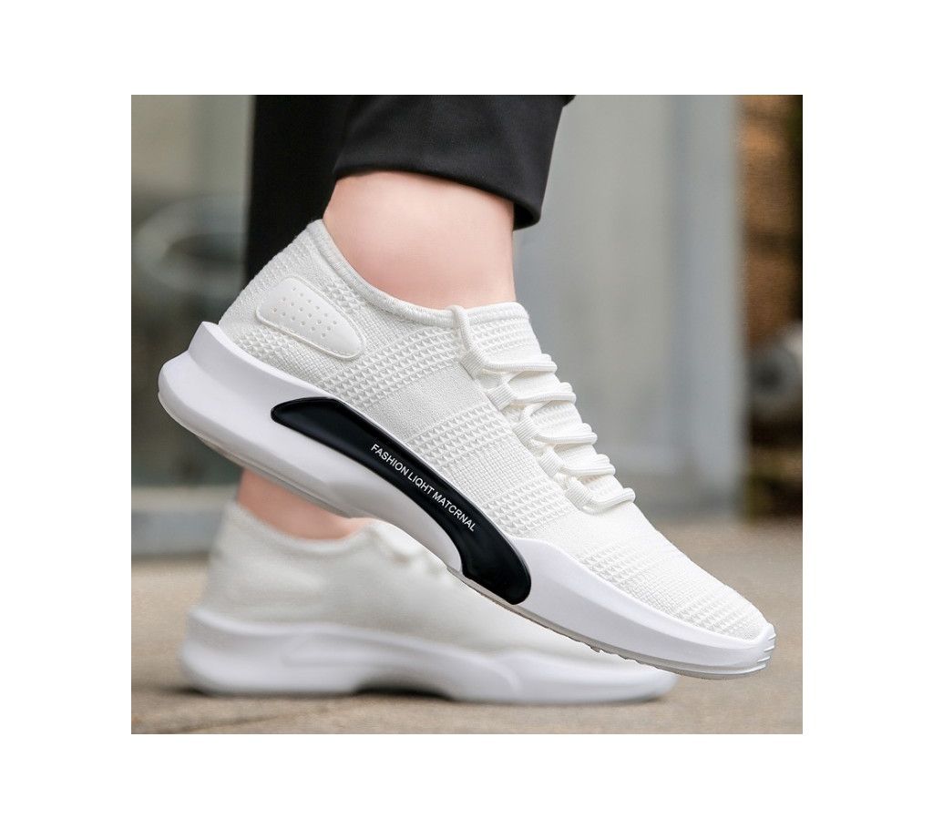 White Cotton Fabrics Casual Shoes for Men
