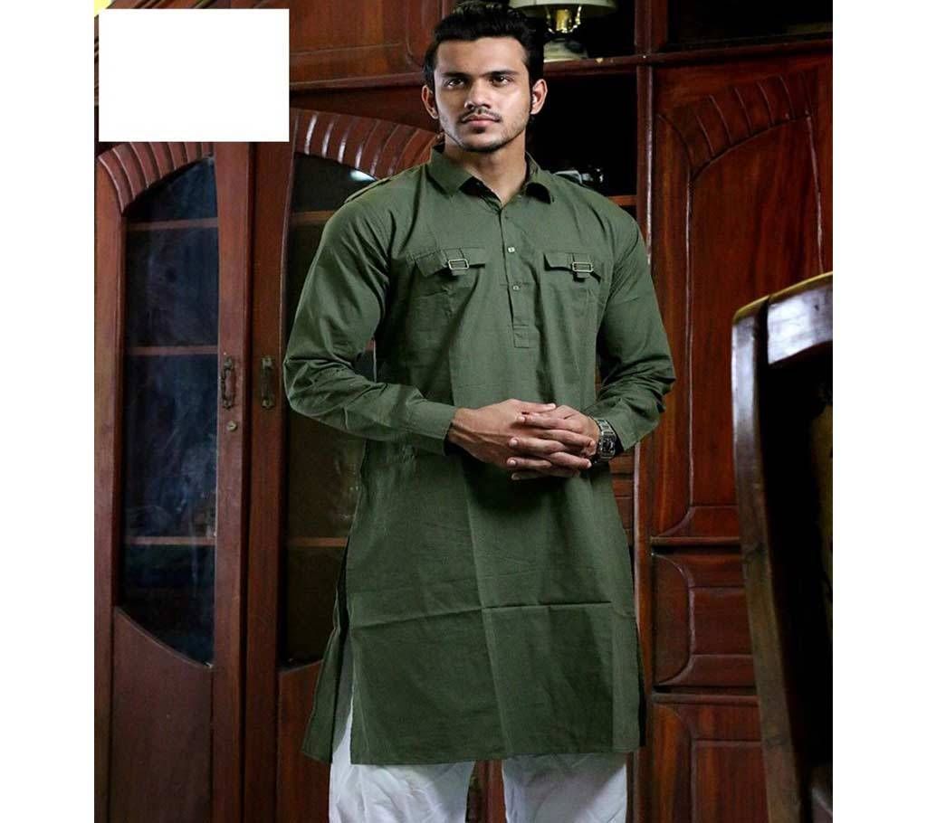 Mens Panjabi (Kabli Shaped) - Olive - MKP 09
