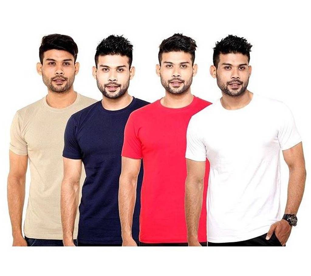 Mens Multi color cotton Crew neck  t-shirt 4 pcs