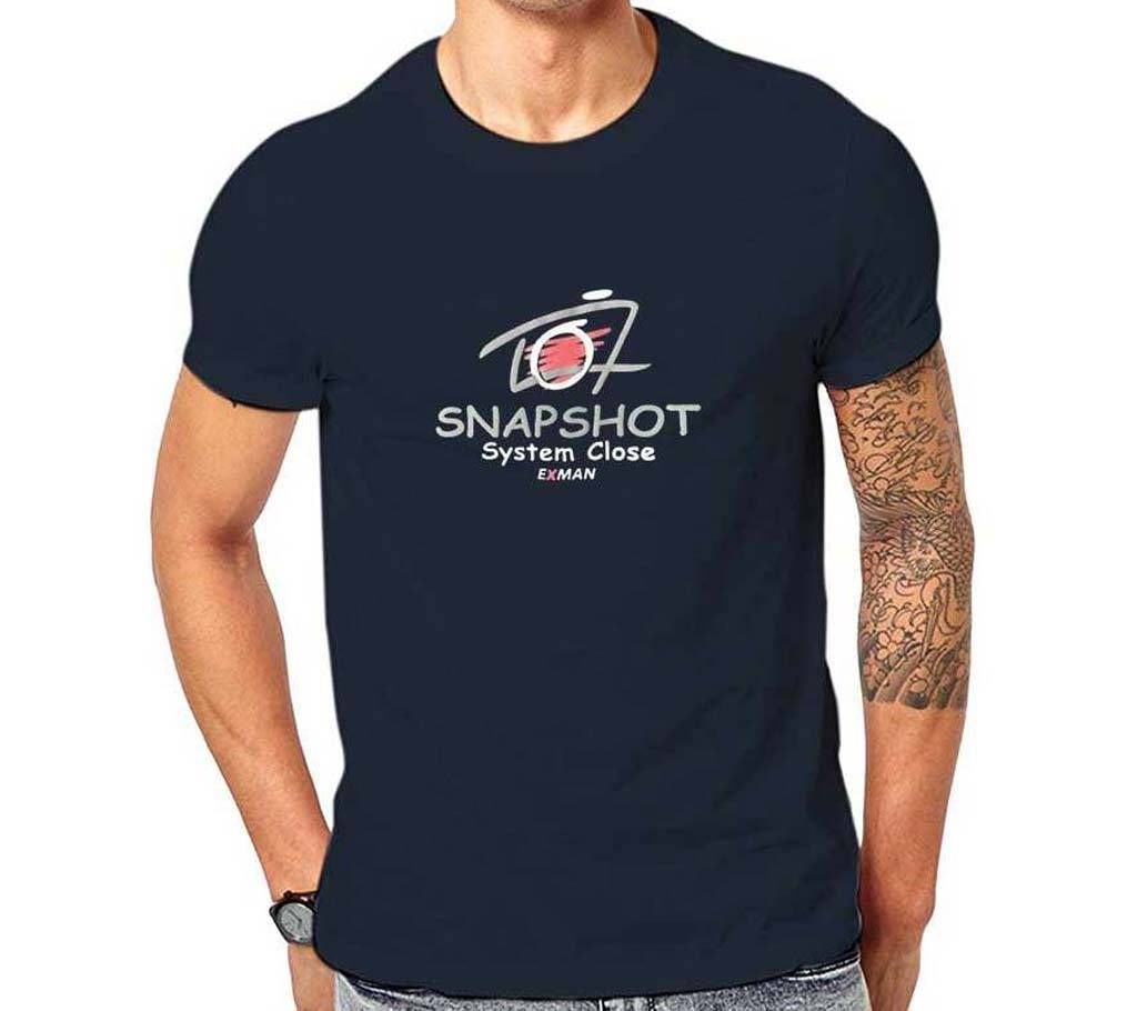 Snapshot Dark Navy Blue Half Sleeve Cotton T Shirt