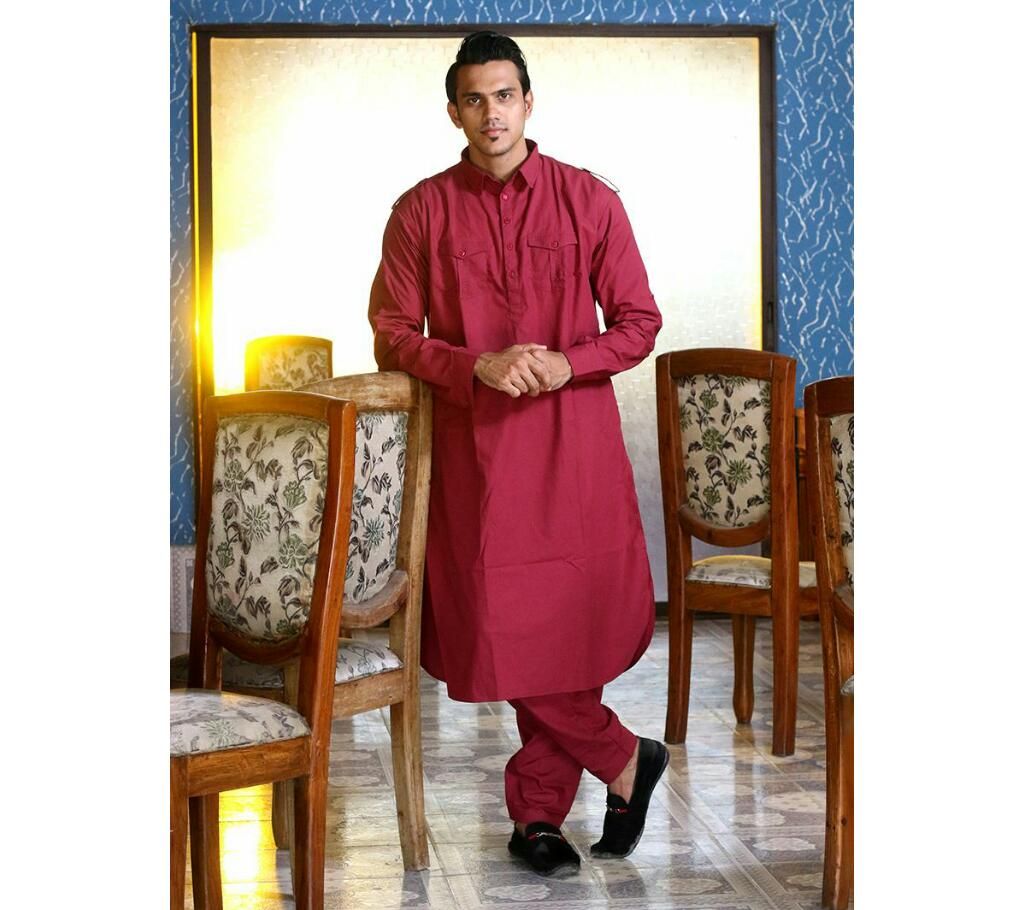 Maroon Men's Kabli Set Panjabi, Pajama