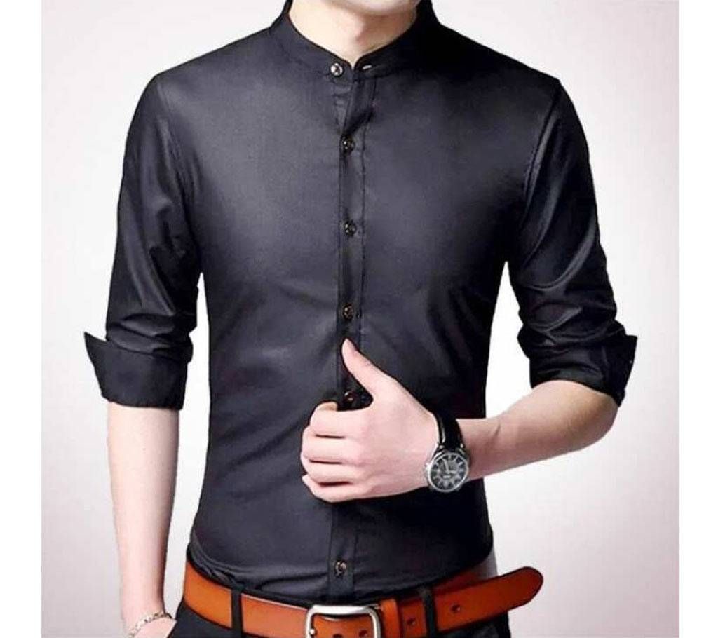 Black Panama Long Sleeve Casual Shirt for Men - 5