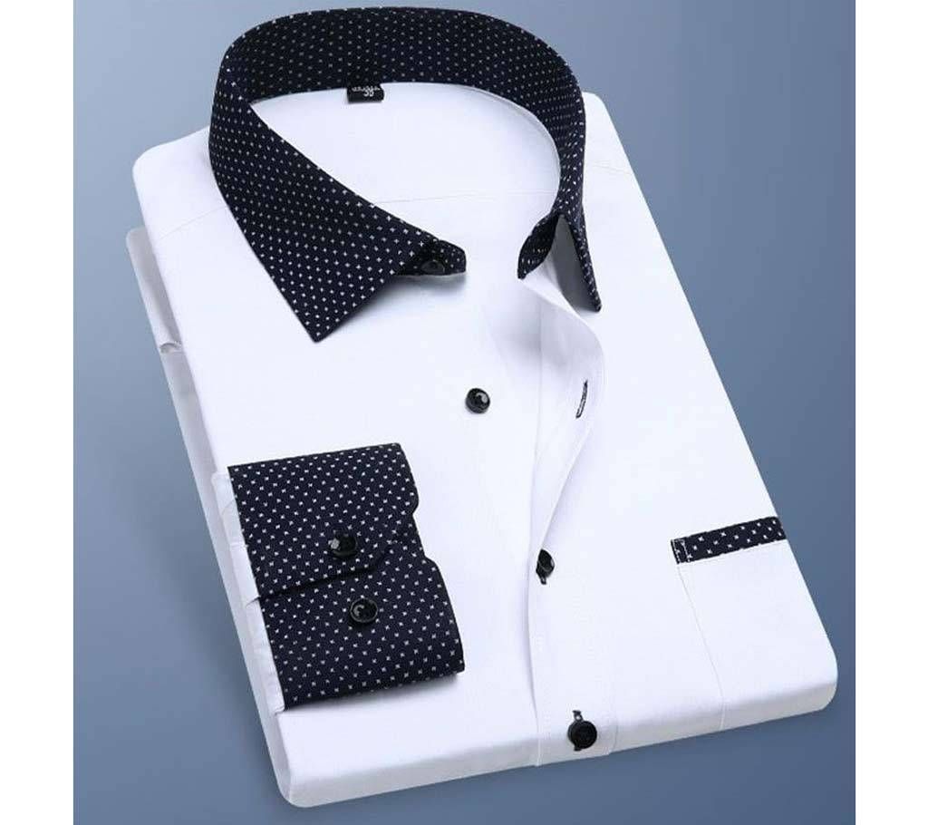SK White & Black Gents Full Sleeve Casual Cotton Shirt 