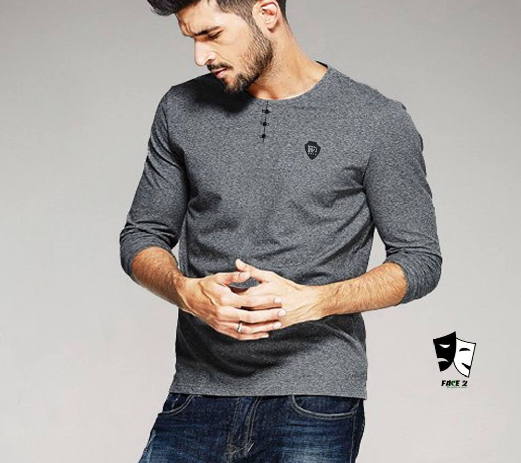 Mens Full Sleeve T-shirt - Solid Grey -