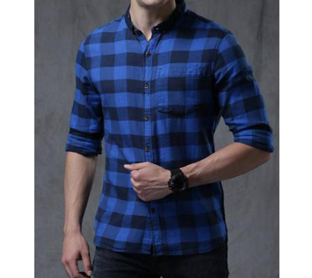 Black With Blue Checker Casual Shirt For Men