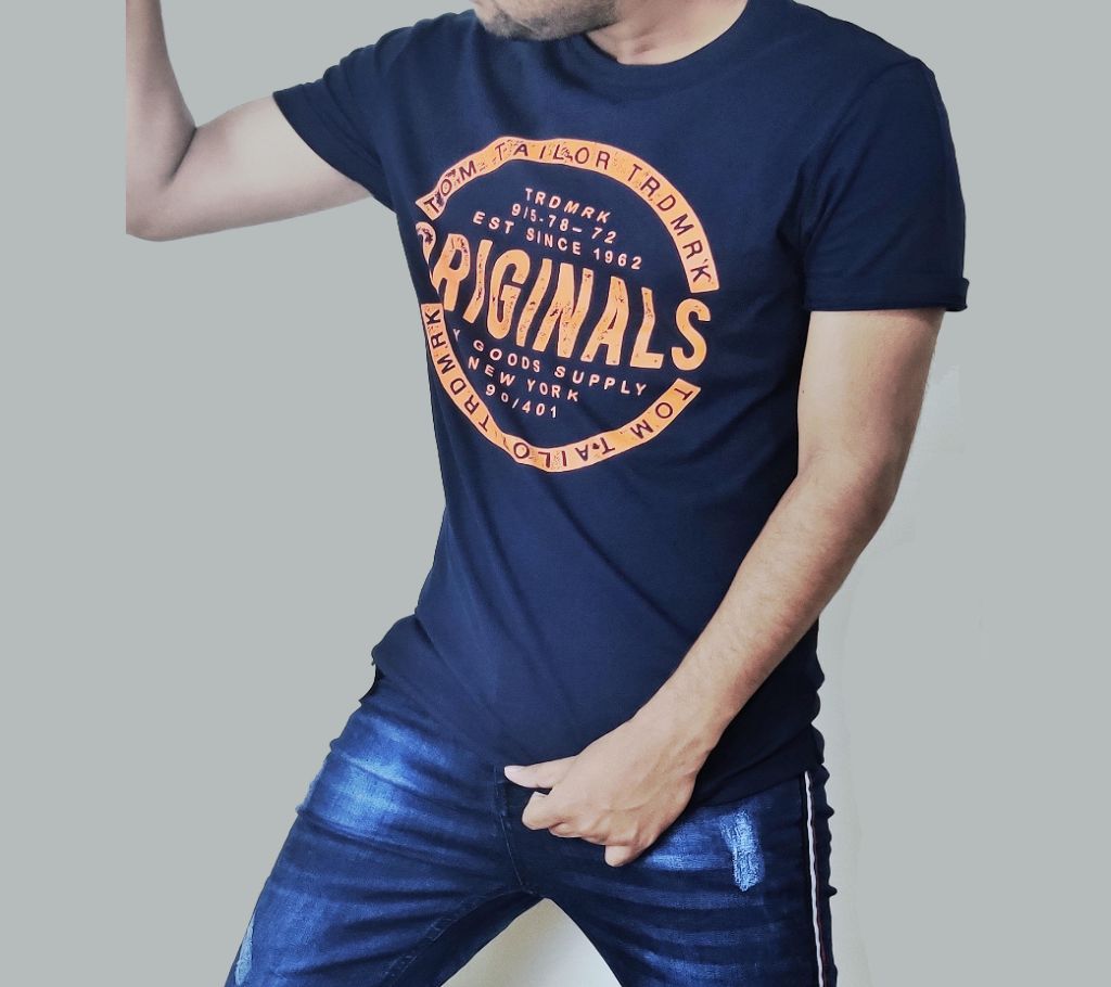Blue Cotton Half Sleeve T-Shirt for Men