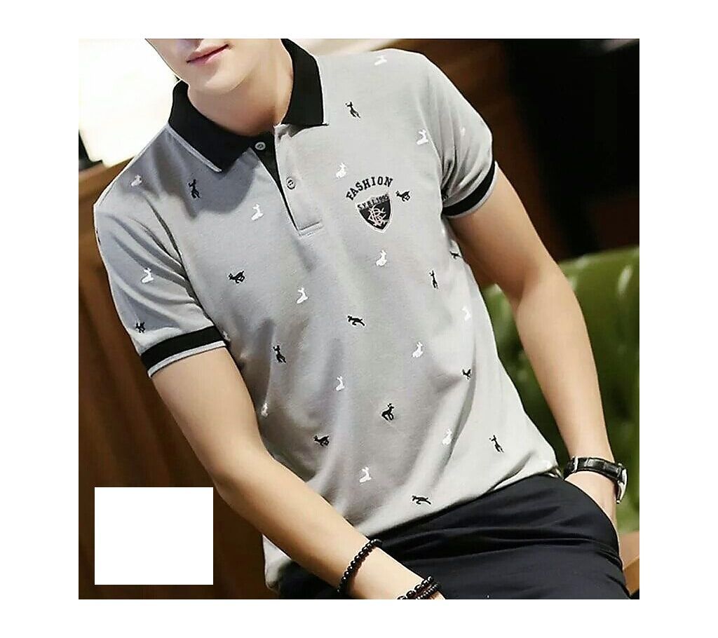 Cotton Half Sleeve Polo Shirt For Men-Ash