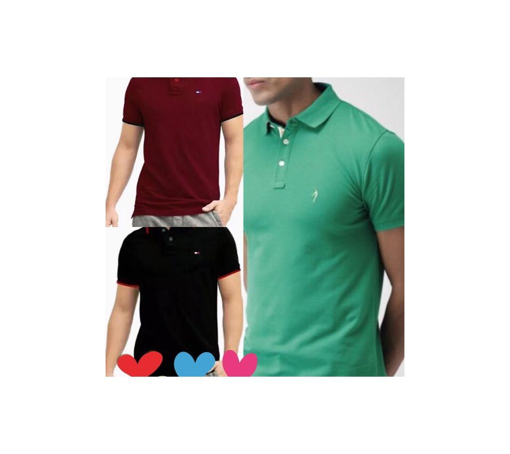 Combo Pack of 3 Half Sleeve Classic Fit Polo T-Shirt .maroon,pest,black