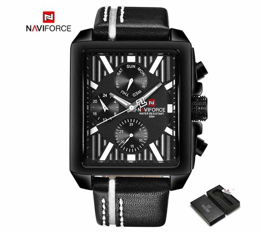 NAVIFORCE NF9111 PU LEATHER WRIST WATCH FOR MEN - BLACK & WHITE