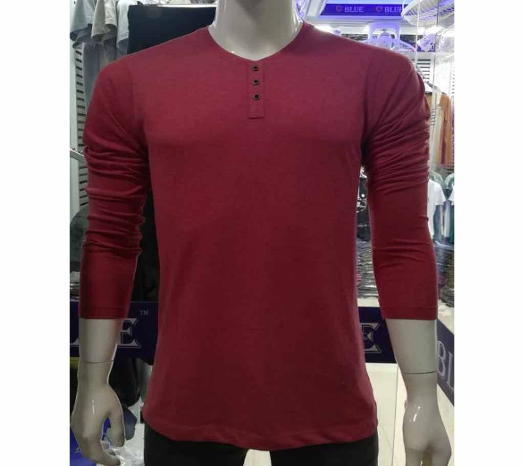 Full Sleeve Cotton Red Single T shirt For men
