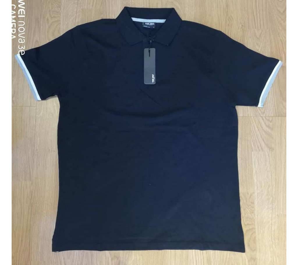 Men's Half Sleeve Black Cotton Polo Shirt 
