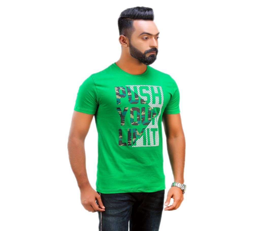 Push Your Limit Text Print Half Sleeve Cotton Regular Fit Mens Tshirt Green