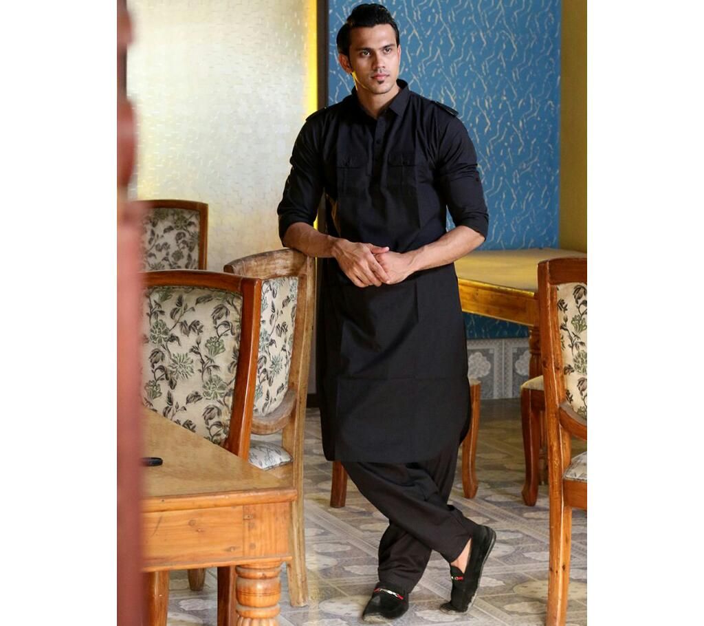 Black Men's Kabli Set Panjabi, Pajama