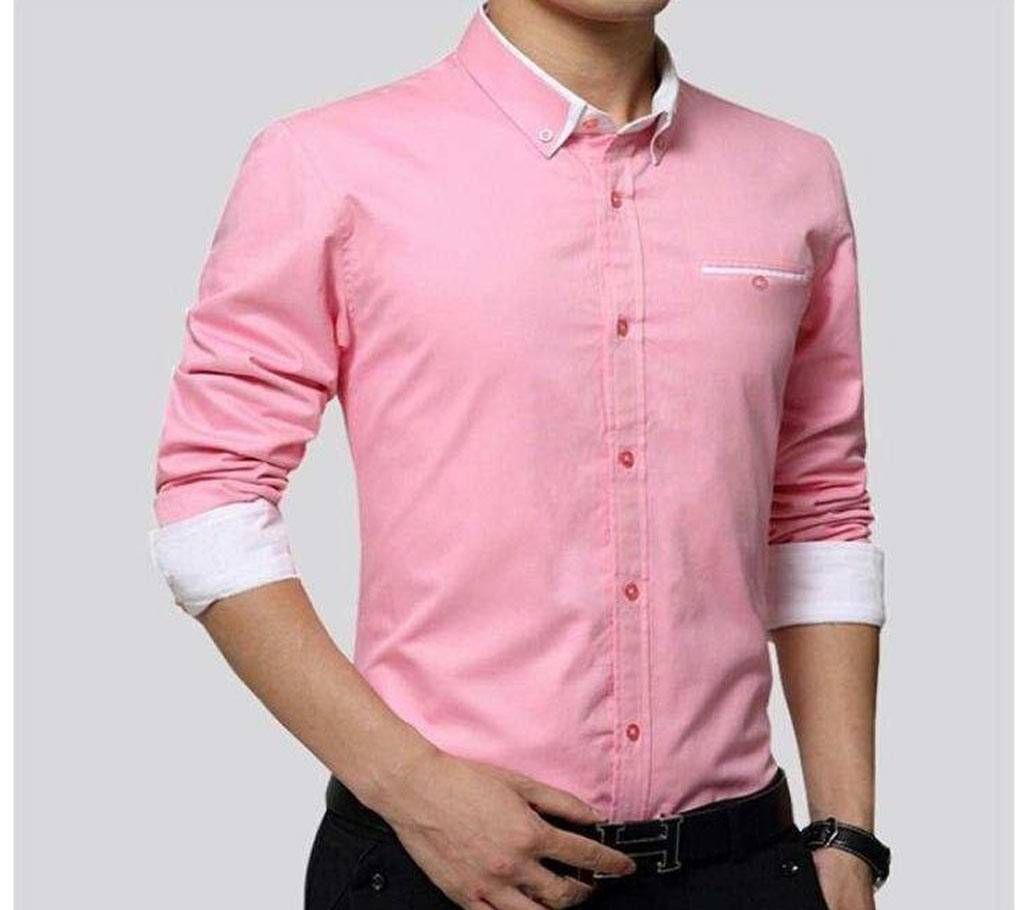 Pink Long Sleeve Casual Shirt for Men - 4