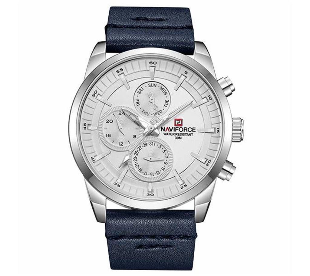 NAVIFORCE NF9148 Navy Blue PU Leather Chronograph Watch For Men - Silver & Navy Blue